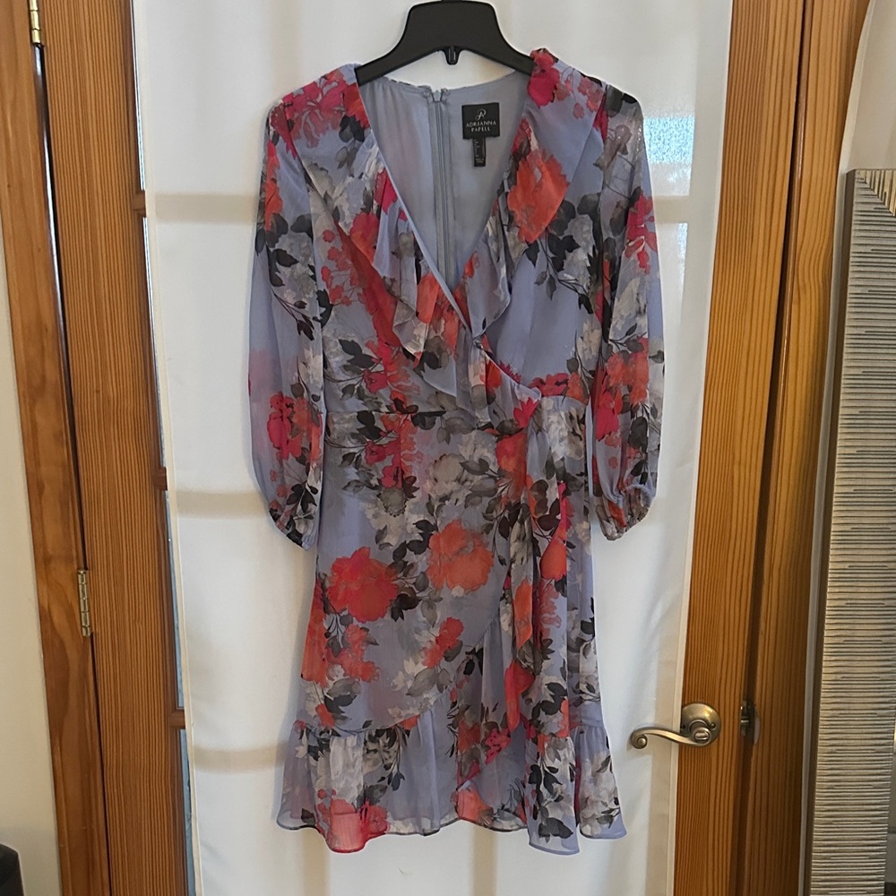 Adrianna Papell Floral Ruffle Wrap Dress